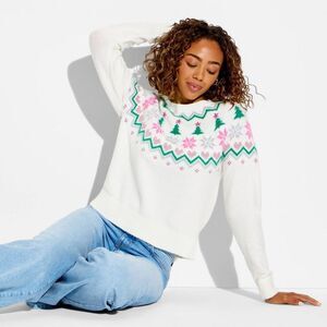 Open Box - 33 Degrees - Women's Holiday Fair Isle Festive Graphic Sweater  White
